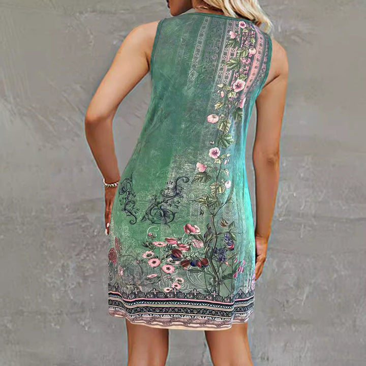 Damen ärmelloses Sommerkleid mit modischem V-Ausschnitt und Knopfdetails Echoarchiv