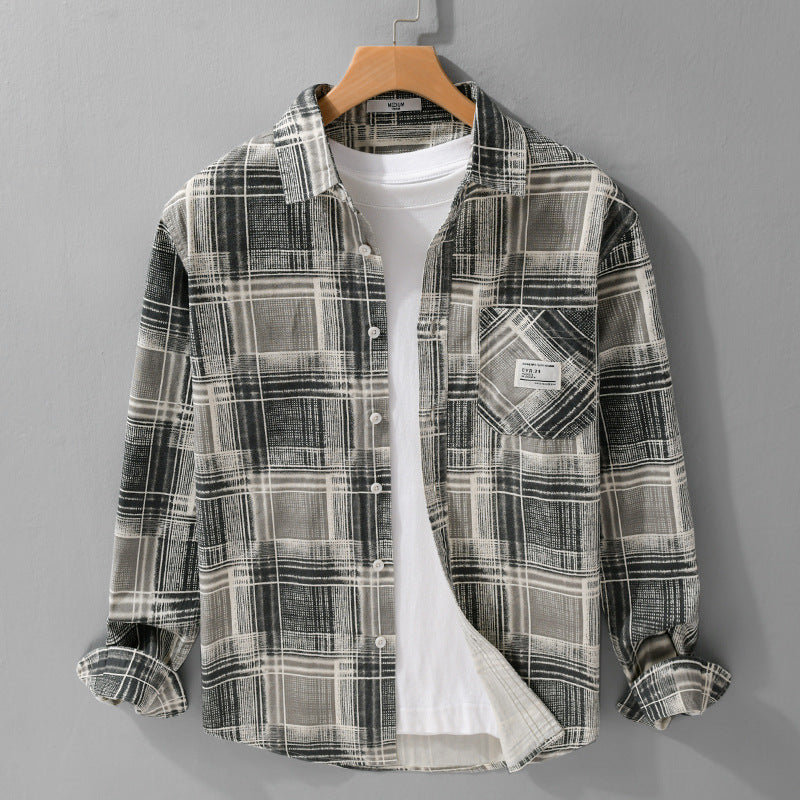 Herren Kariertes Hemdjacken-Overshirt aus Baumwollmix mit texturierter Webstruktur und Brusttasche Echoarchiv