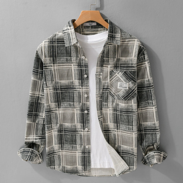 Herren Kariertes Hemdjacken-Overshirt aus Baumwollmix mit texturierter Webstruktur und Brusttasche Echoarchiv