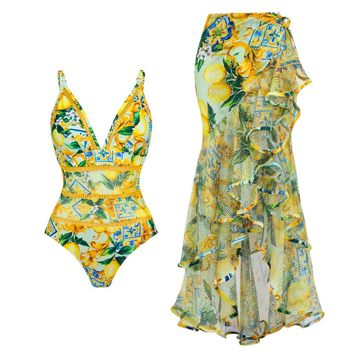 Damen Einteiler-Badeanzug mit floralem Mustermix und raffinierten Cut-Outs Echo Archiv