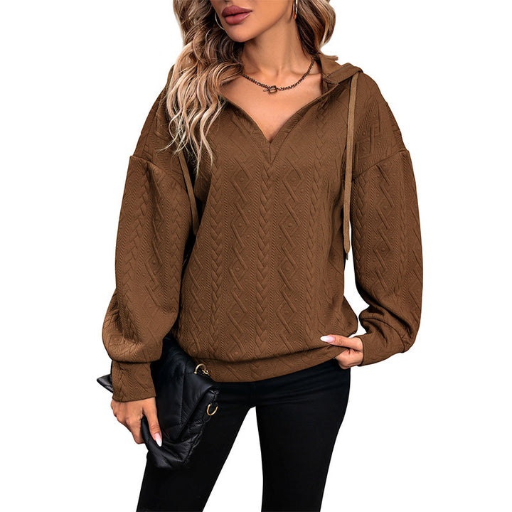 Damen Gemütlicher Strickpullover mit V-Ausschnitt und Kapuze Echo Archiv