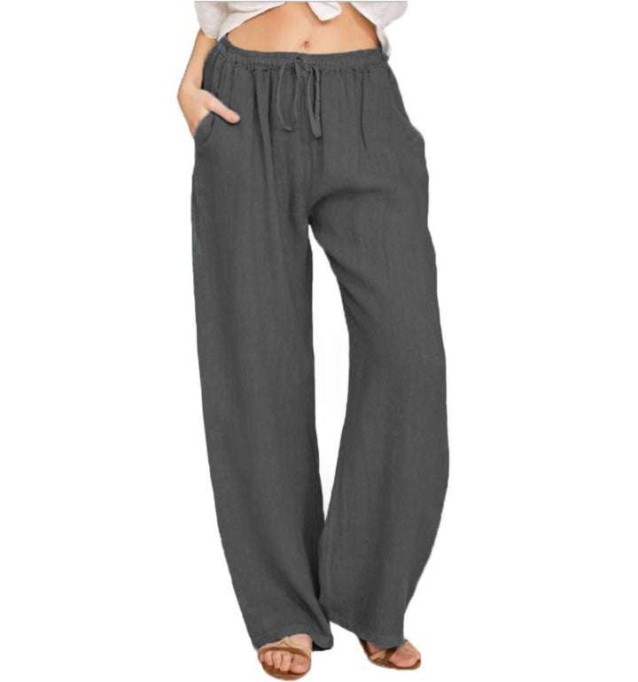 Damen luftige Palazzo-Hose mit Tunnelzugbund, elastischem Taillenabschluss und seitlichen Eingrifftaschen – Avélisse