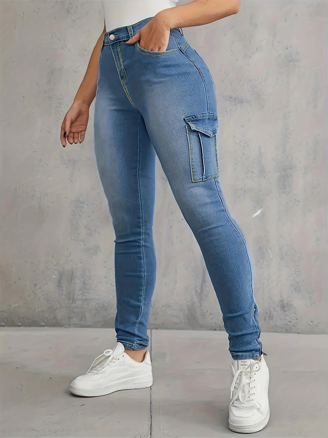 Damen Hochtaillierte Stretch-Cargo-Jeggings mit schmaler Passform und seitlicher Cargotasche Echo Archiv