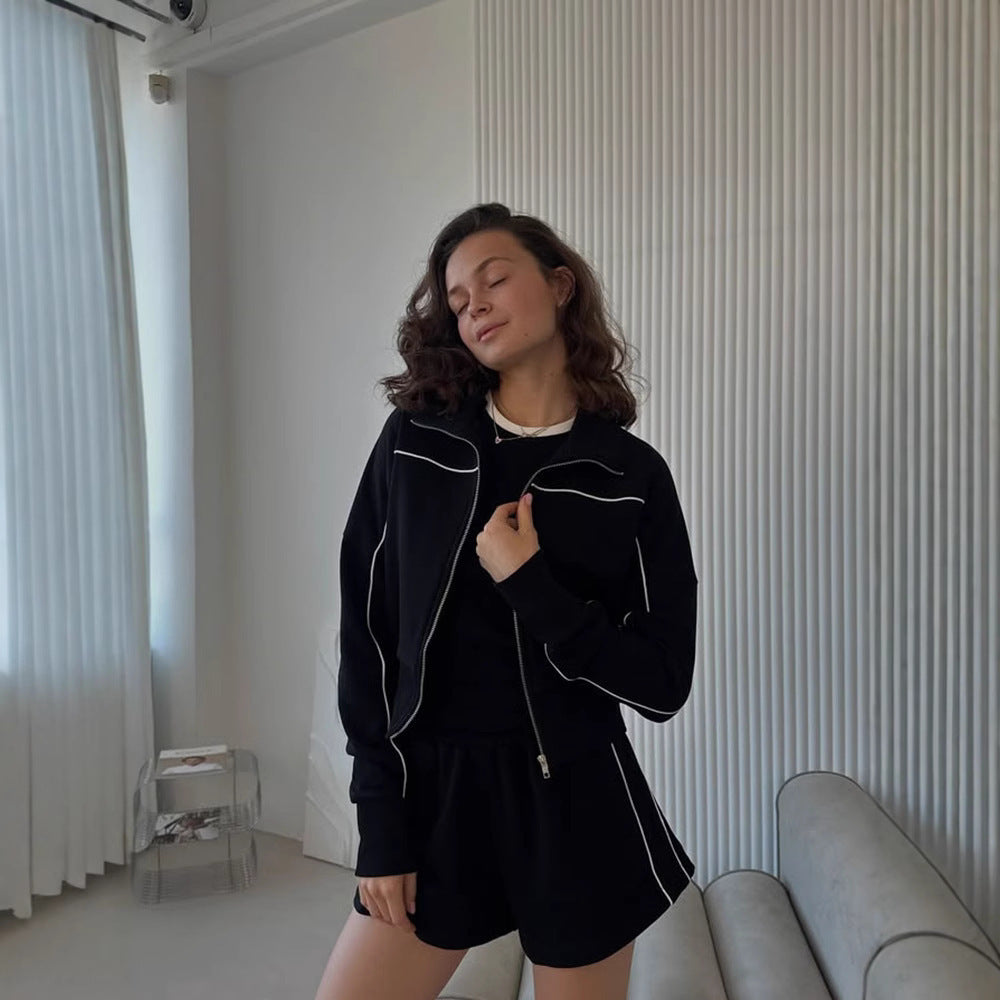 Damen nan athletischer Zweiteiler mit formendem Sportbustier, taillierter Highwaist-Sweatshorts und Zip-Hoodie Echo Archiv