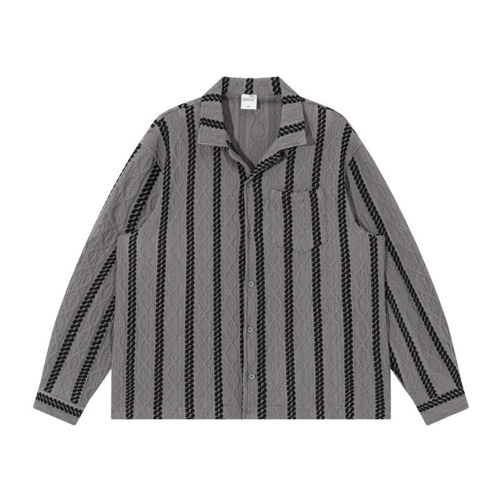 Unisex Leichte Hemdjacke mit Camp-Kragen, Relaxed‑Fit und vertikalem Zopfstreifenmuster Echoarchiv