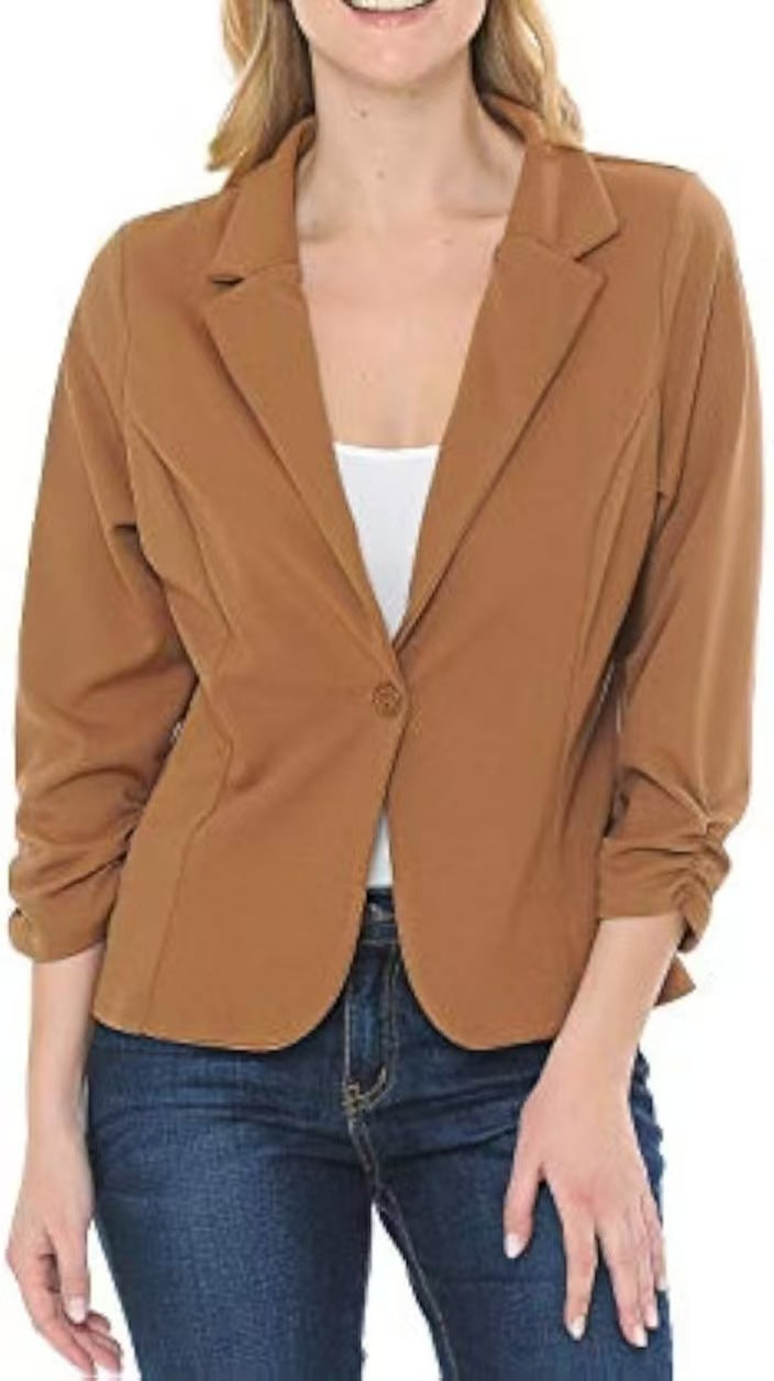 Damen taillierter Jersey-Blazer mit Ein-Knopf-Verschluss und dreiviertelärmeln – Valéne