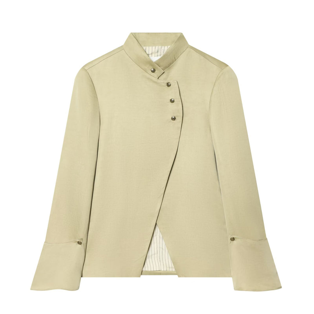 Damen Asymmetrischer Kurzblazer mit Stehkragen und Zierknopfleiste Echo Archiv