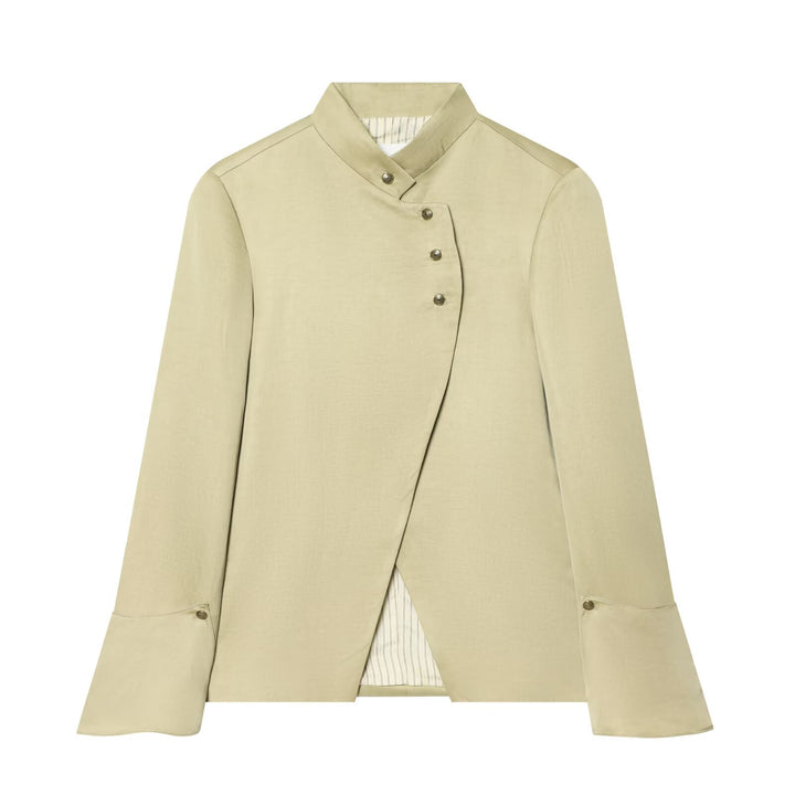 Damen Asymmetrischer Kurzblazer mit Stehkragen und Zierknopfleiste Echo Archiv