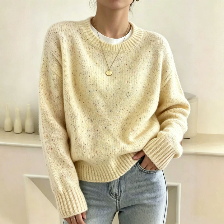 Damen Oversize Pullover in Mohair-Optik mit Rundhalsausschnitt und Konfetti‑Struktur – Mavelle