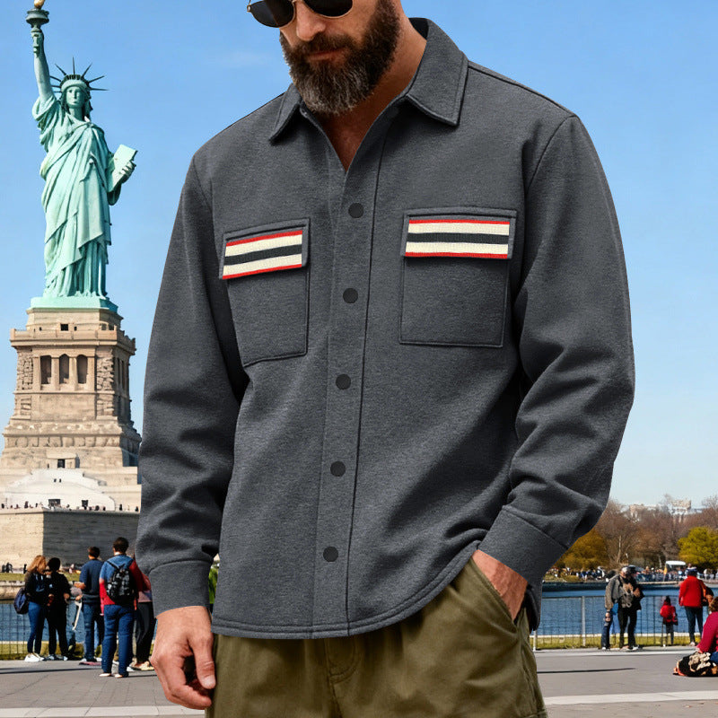 Herren Overshirt-Jacke aus schwerem Baumwollmix mit Brusttaschen und Kontraststreifen Echoarchiv