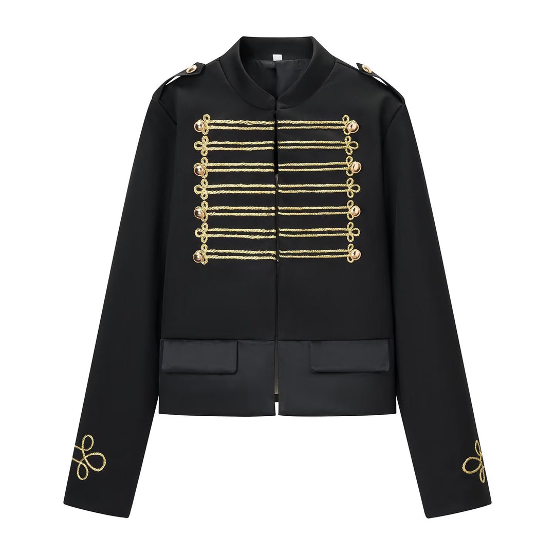Damen Militärisch inspirierte Kurzjacke mit Goldkordel‑Applikation und Stehkragen Echo Archiv