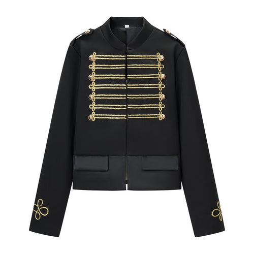 Damen Militärisch inspirierte Kurzjacke mit Goldkordel‑Applikation und Stehkragen Echo Archiv