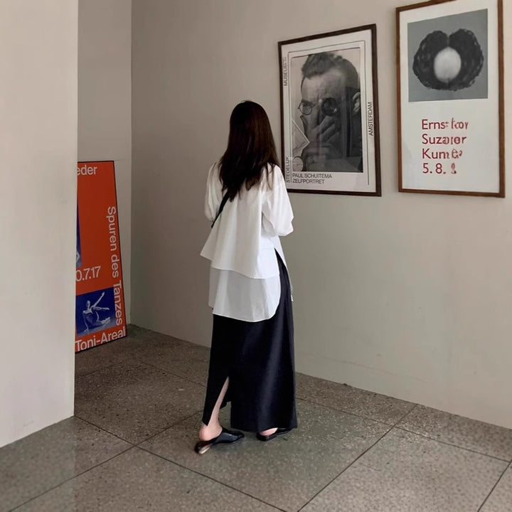 Damen Oversize-Lagenbluse mit verlängertem Rückenteil, Seitenschlitzen und kastiger Passform Echoarchiv