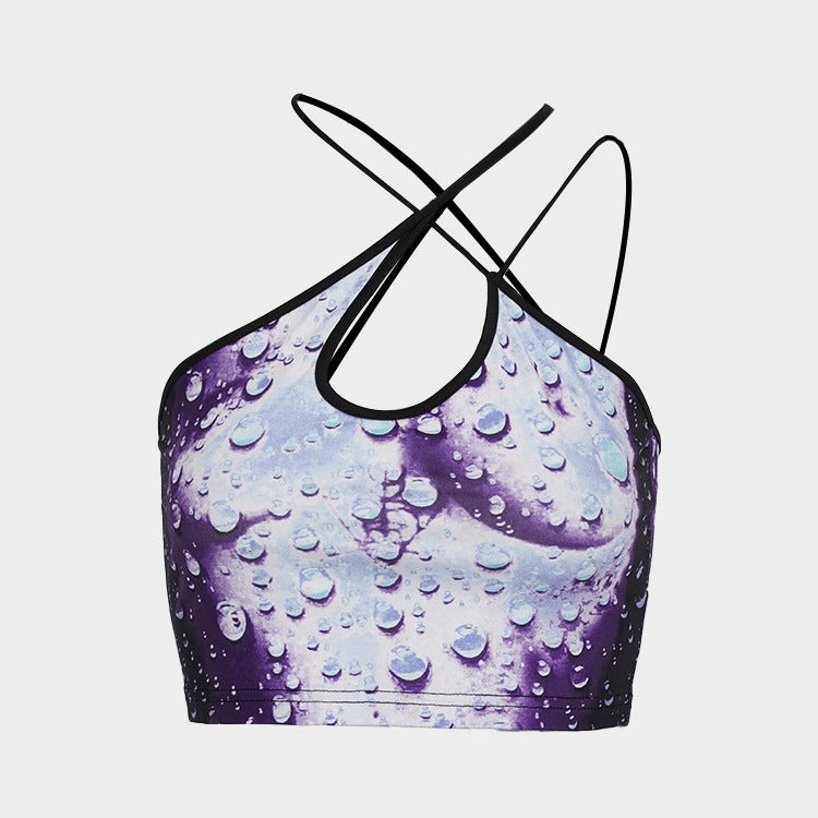 Damen Crop-Top mit Wasserperlen-Motiv und elegantem Rückenverschluss Echo Archiv