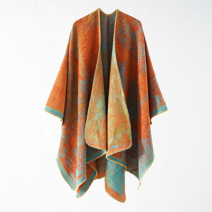 Damen Jacquard-Poncho-Überwurf mit weitem Kimono-Fall und softem Wollmix Echo Archiv
