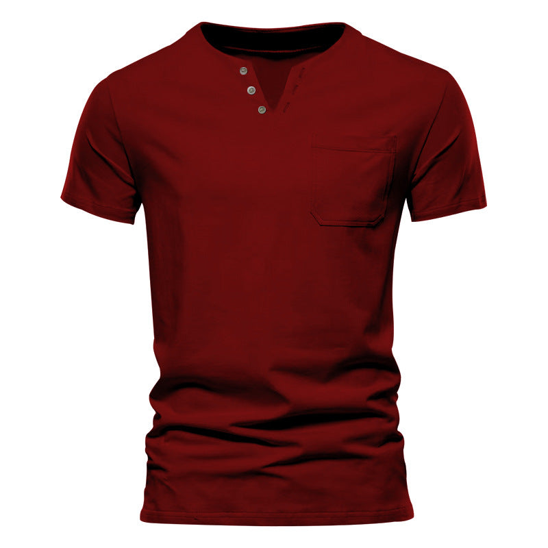 Herren Kurzarm-Henley-Shirt mit Knopfleiste und praktischer Brusttasche Echoarchiv