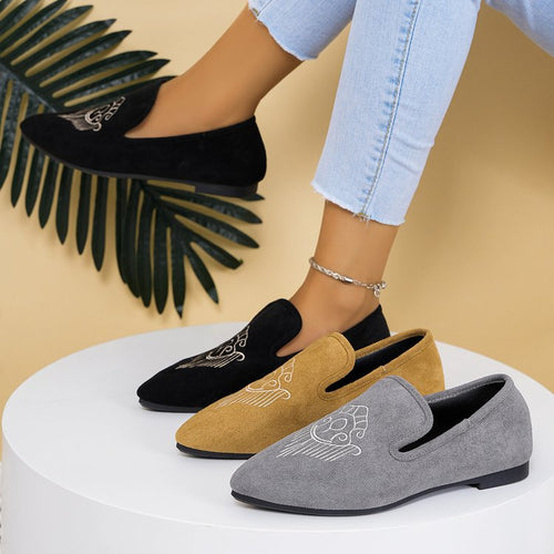 Damen Bestickte Velours-Loafer mit spitzer Zehenpartie und rutschfester Gummisohle – Lioré