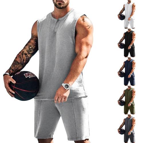 Herren sportliches Trainingsoutfit mit ärmellosem Oberteil und Shorts Echoarchiv