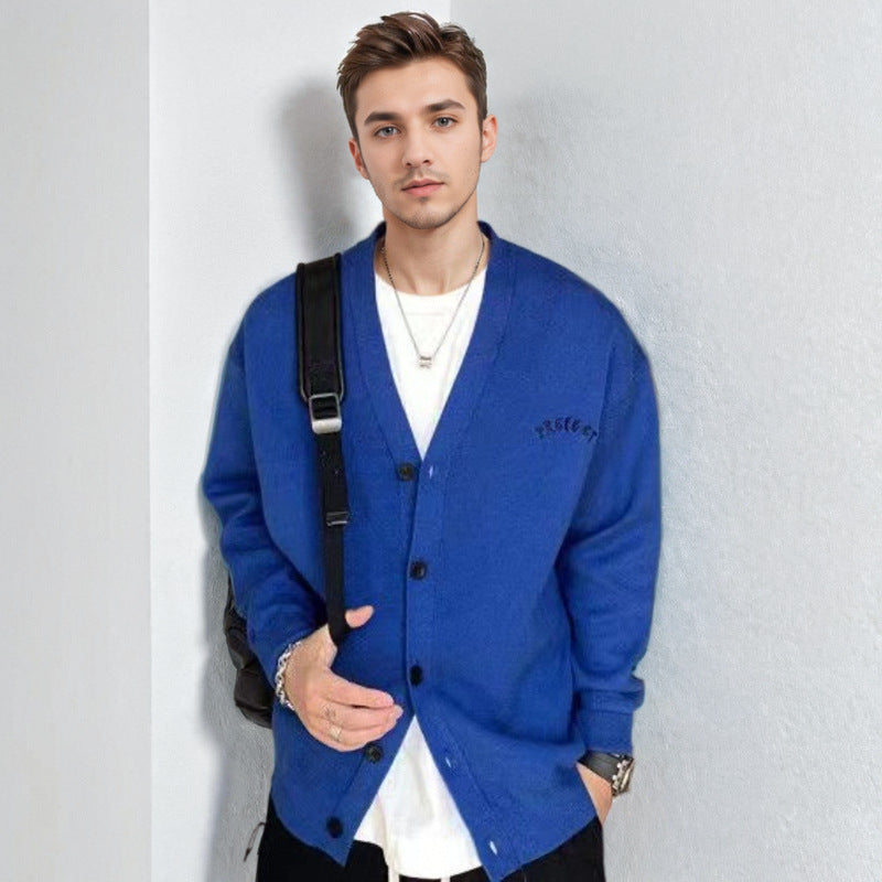 Herren Oversized-Strickpullover mit großflächigem Jacquard-Gesichtsmotiv und geripptem Saum Echoarchiv