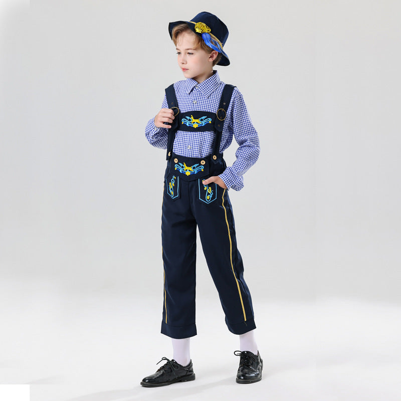 Herren nan bestickte Kindertracht Latzhose mit verstellbaren Hosenträgern und Kontrastnähten Echo Archiv