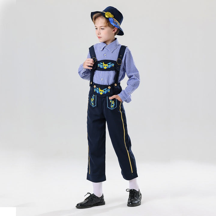 Herren nan bestickte Kindertracht Latzhose mit verstellbaren Hosenträgern und Kontrastnähten Echo Archiv