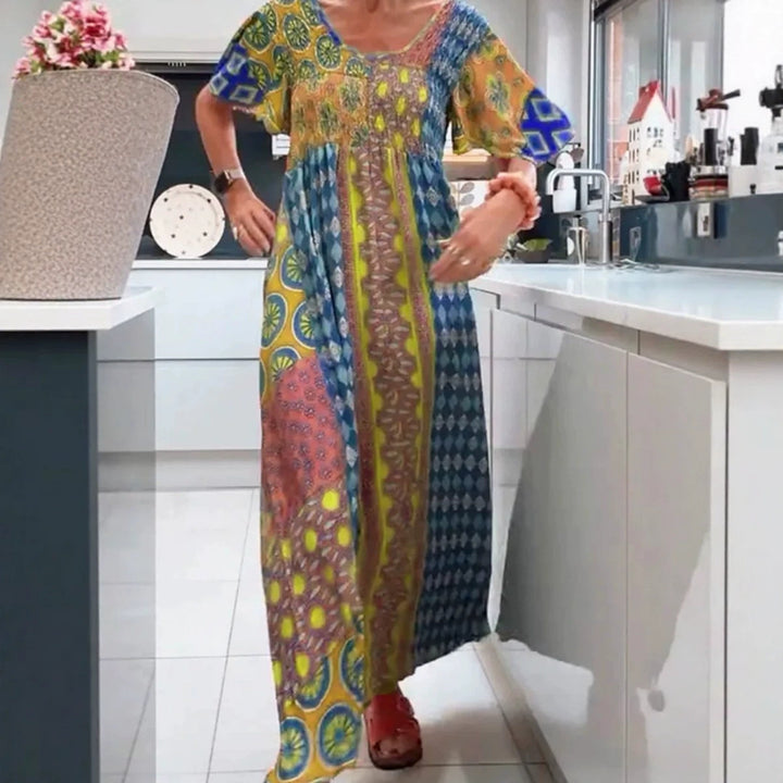 Damen nan Boho Maxikleid mit gesmoktem Oberteil und weitem Fließrock Echo Archiv