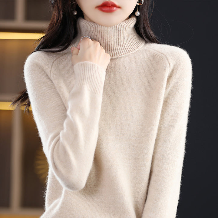 Damen Weicher Hochkragen-Pullover aus flauschigem Wollmix mit Raglanärmeln Echoarchiv