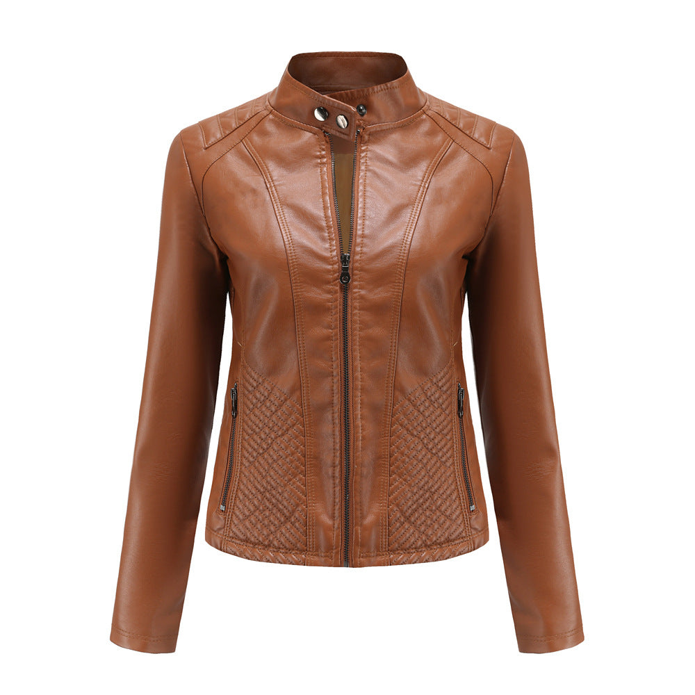Damen nan taillierte Biker-Kunstlederjacke mit Stehkragen und gesteppter Seitenpartie Echo Archiv