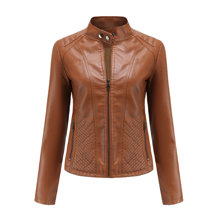 Damen nan taillierte Biker-Kunstlederjacke mit Stehkragen und gesteppter Seitenpartie Echo Archiv
