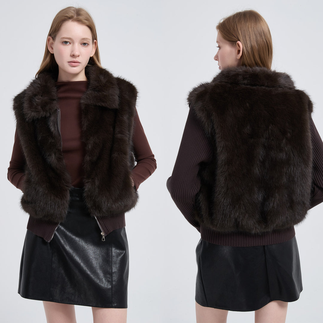 Damen Hybridjacke mit Kunstfell‑Front und gerippten Strickärmeln Echo Archiv