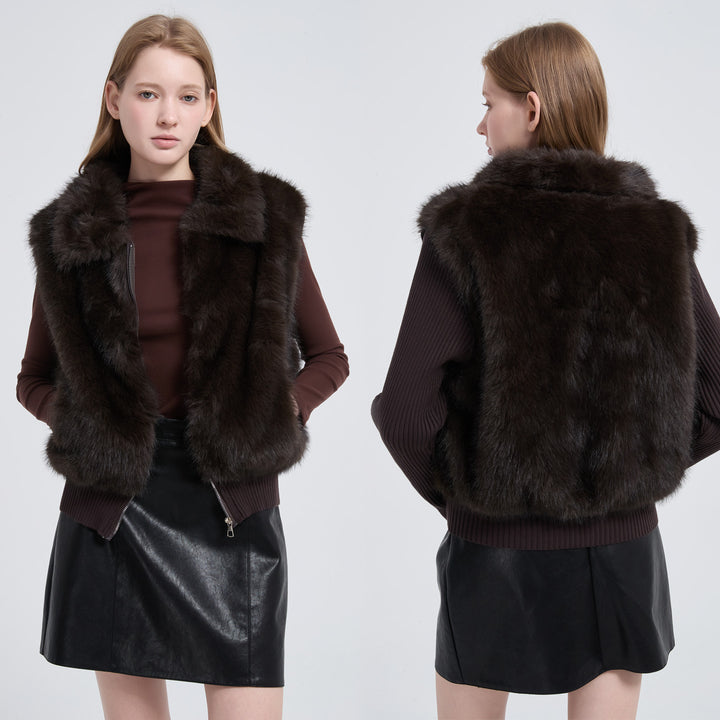 Damen Hybridjacke mit Kunstfell‑Front und gerippten Strickärmeln Echo Archiv