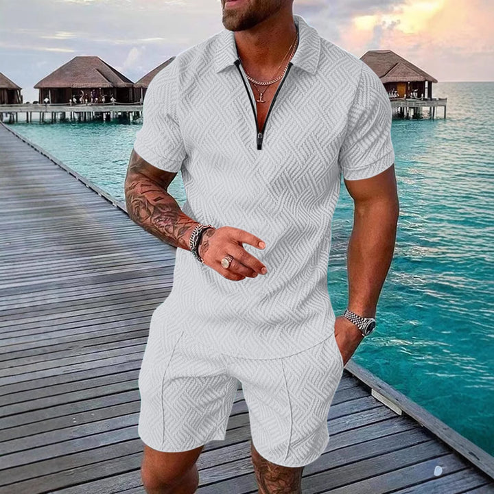 Herren stylisches Kurzarm-Overall mit modernem Reißverschluss und strukturiertem Design Echoarchiv