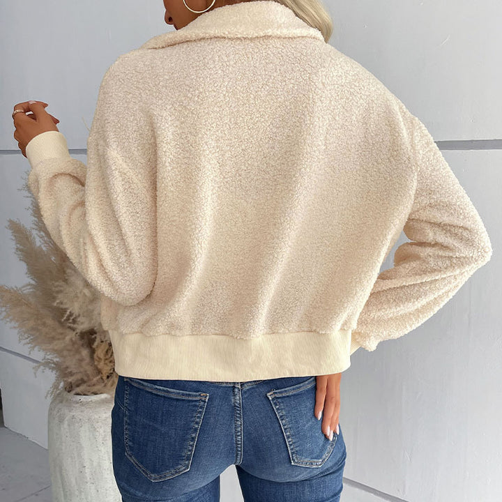 Damen Teddyjacke mit Reißverschluss, Stehkragen und Rippbündchen Echoarchiv