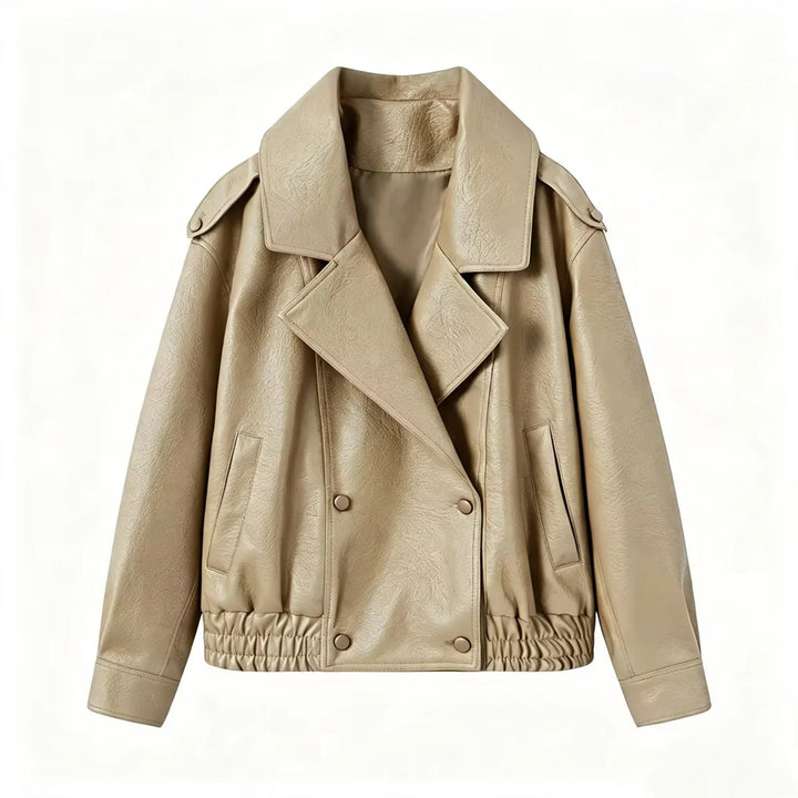 Damen nan cropped zweireihiger Kunstleder-Blouson mit breitem Revers und elastischem Saum Echo Archiv