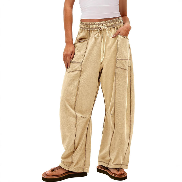 Damen weite Cargo-Loungehose mit elastischem Bund und Kontrastnähten – Avérine