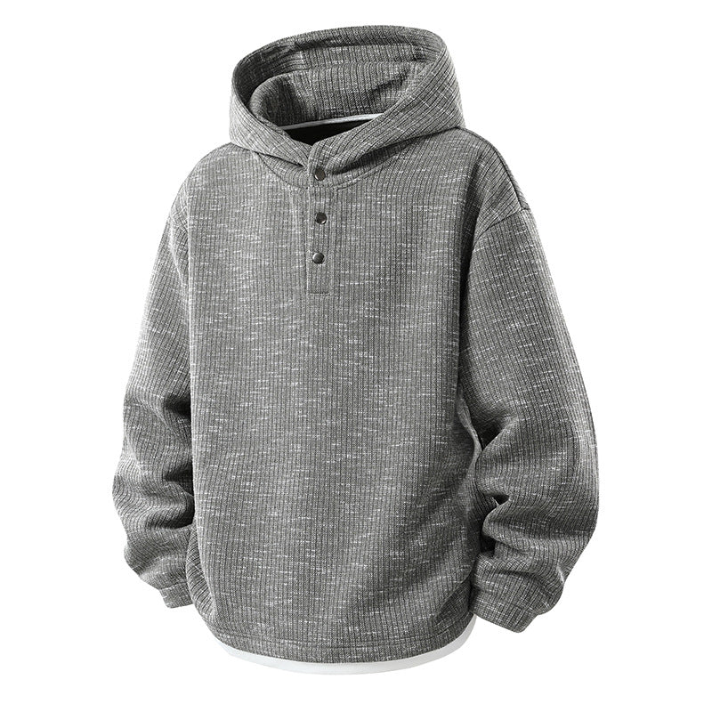 Herren Oversize Strick-Kapuzenpullover mit Druckknopf-Leiste und melierter Struktur Echo Archiv