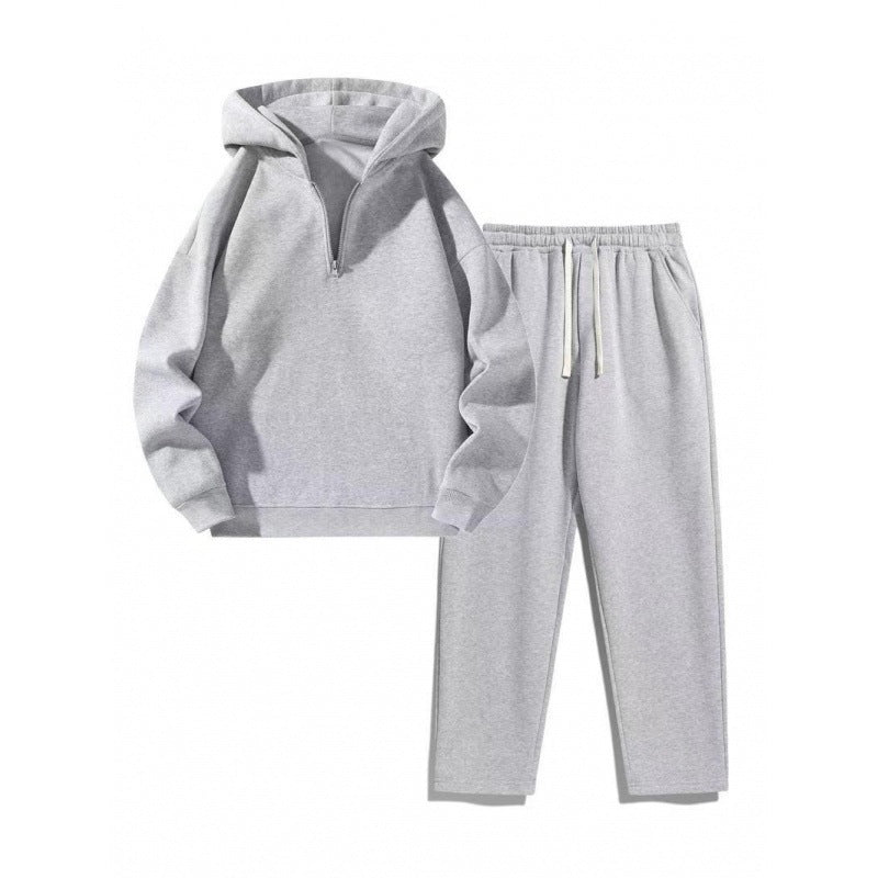 Damen Relax-Set mit kurzem Halbzip, übergroßer Kapuze und taillenhoher tapered Jogginghose – Auréline