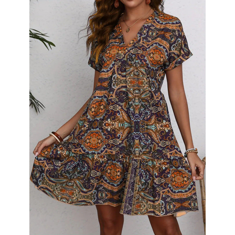 Damen Minikleid mit lässigem V-Ausschnitt und voluminösem Rock Echo Archiv