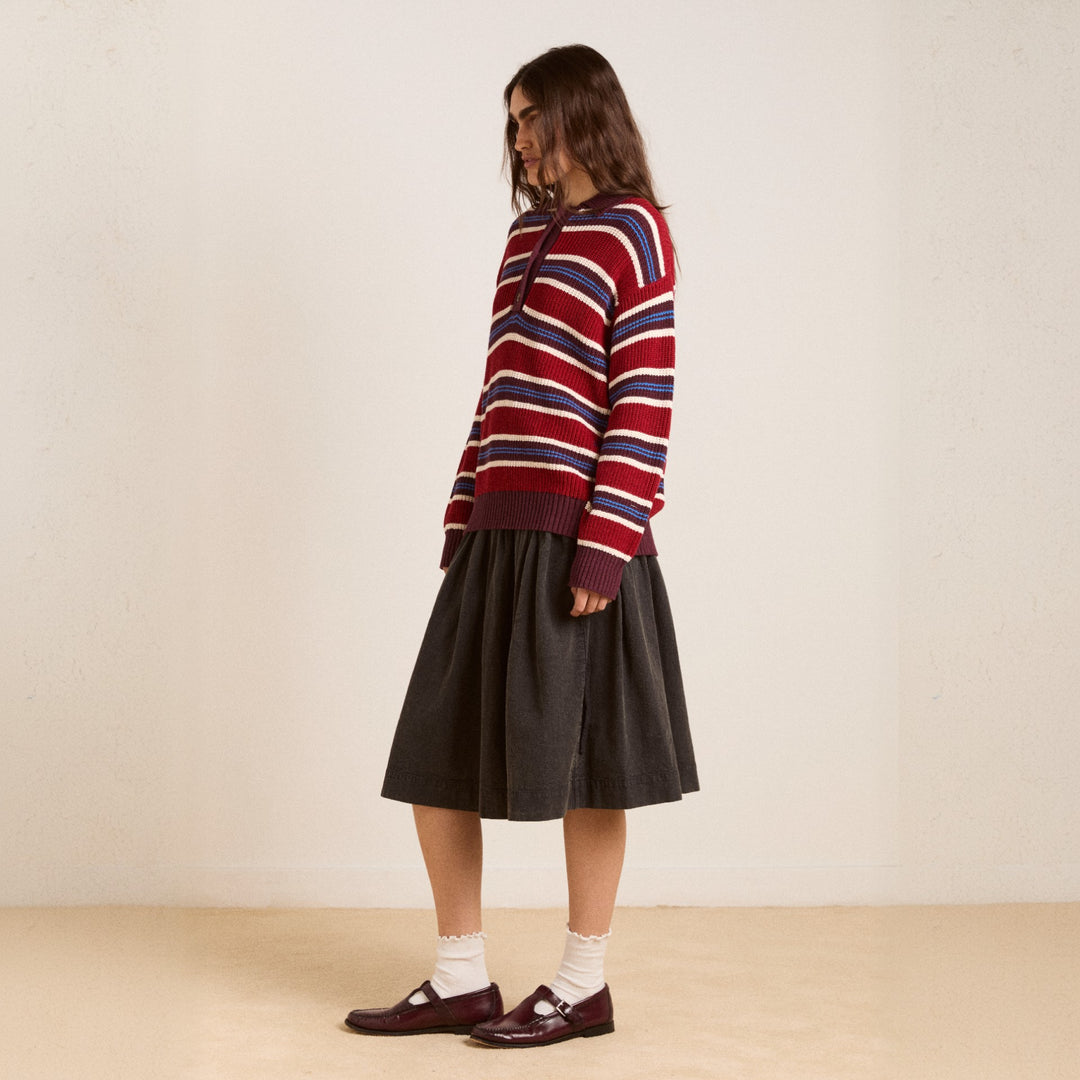 Damen Oversize Strickpullover mit Polokragen & mehrlagigem Streifenrelief Echoarchiv