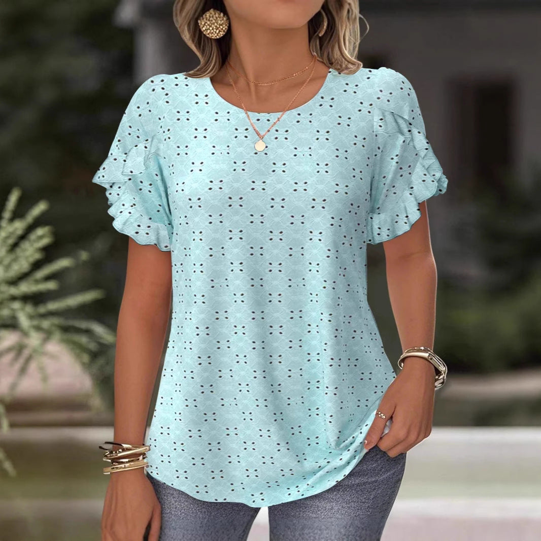 Damen nan Broderie-Anglaise-Bluse mit doppeltem Volantärmel und legerer Hüftlänge Echo Archiv
