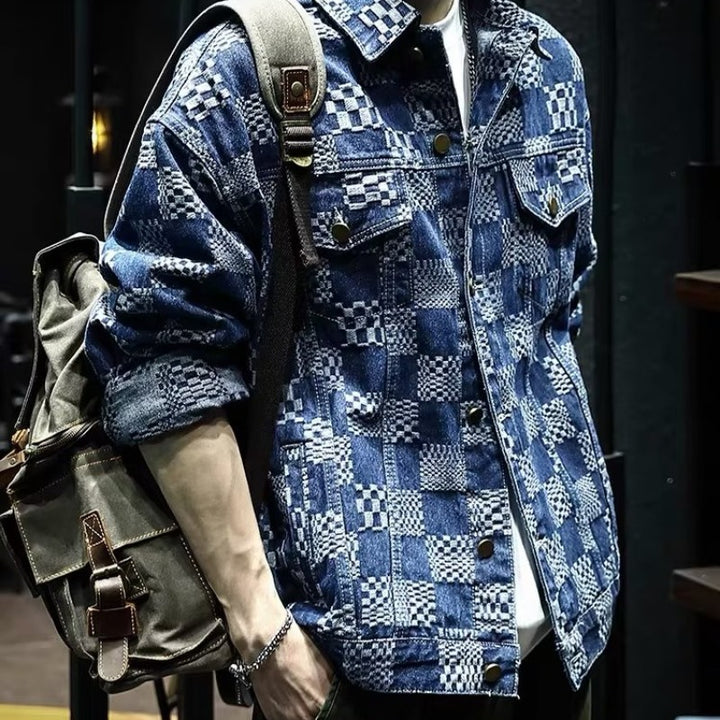 Herren Modische Denimjacke mit einzigartigem Karomuster Echoarchiv
