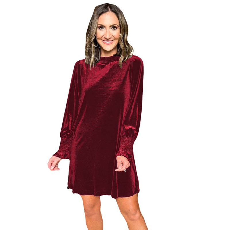 Damen Samt-Minikleid mit Stehkragen und gerafften Smokärmeln Echo Archiv