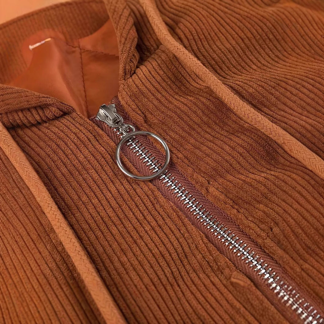 Damen Kurz geschnittene Cordjacke mit Kapuze, Teddyfutter und durchgehendem Reißverschluss Echo Archiv