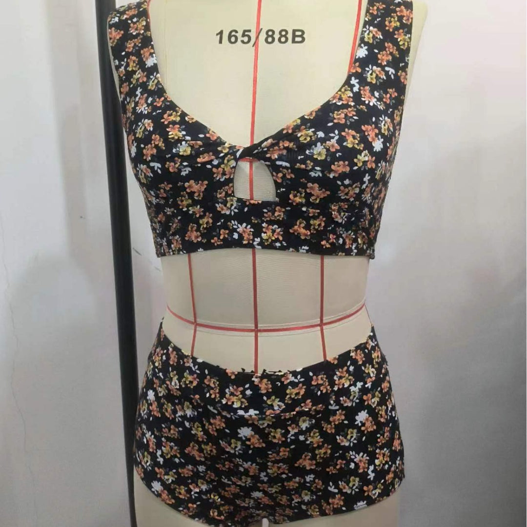 Damen Hochgeschnittenes Bikini-Set mit Blumenmuster Echo Archiv