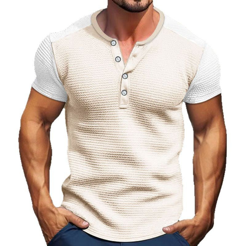 Herren Kurzarm Henley Shirt mit modischen Knöpfen Echoarchiv