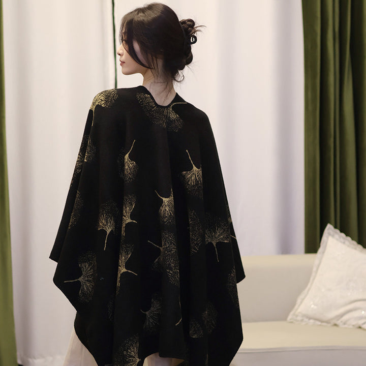 Damen Oversize‑Wickelcape aus jacquardgestricktem Wollmix mit Pusteblumenmuster Echo Archiv