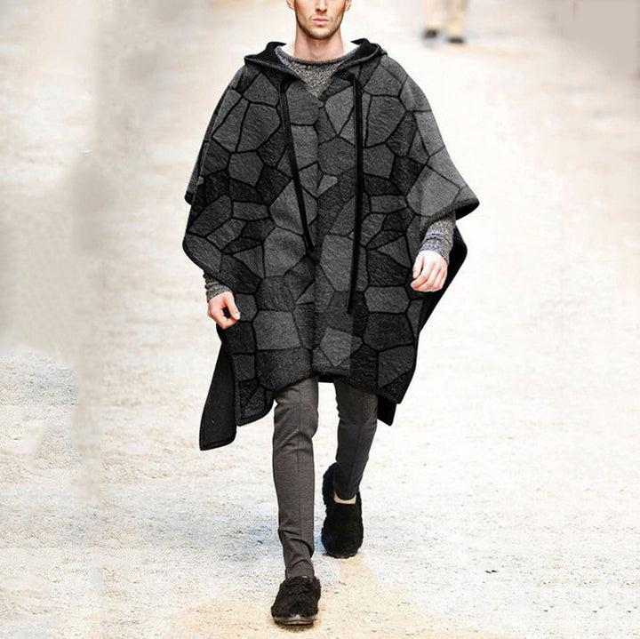 Herren Oversized Kapuzenponcho aus Strick mit geometrischem Mosaikmuster Echoarchiv