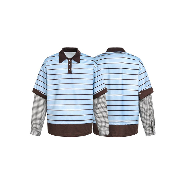 Herren Lagenlook-Polo mit Streifen, Kontrastkragen und karierten Einsatzärmeln Echoarchiv