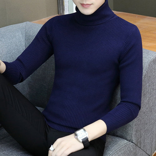 Herren Eleganter Rippstrick Rollkragenpullover Echoarchiv
