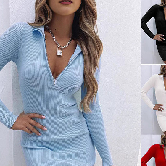 Damen Strickkleid mit kurzem Reißverschluss und langen Ärmeln Echo Archiv